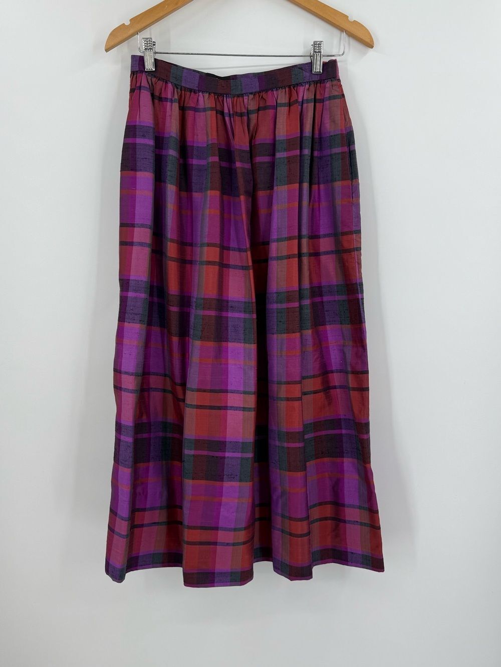 Jim Thompson Neiman Marcus Vintage Silk Plaid Midi Skirt | Purple Multi | Size 8